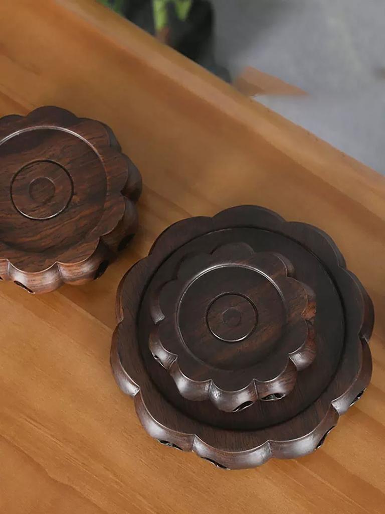 Круглая ваза на маленьком основании из массива дерева, Цветочный горшок, Чайник из странного камня, Ручная работа, Поддон, Деревянная резьба, Декоративные украшения