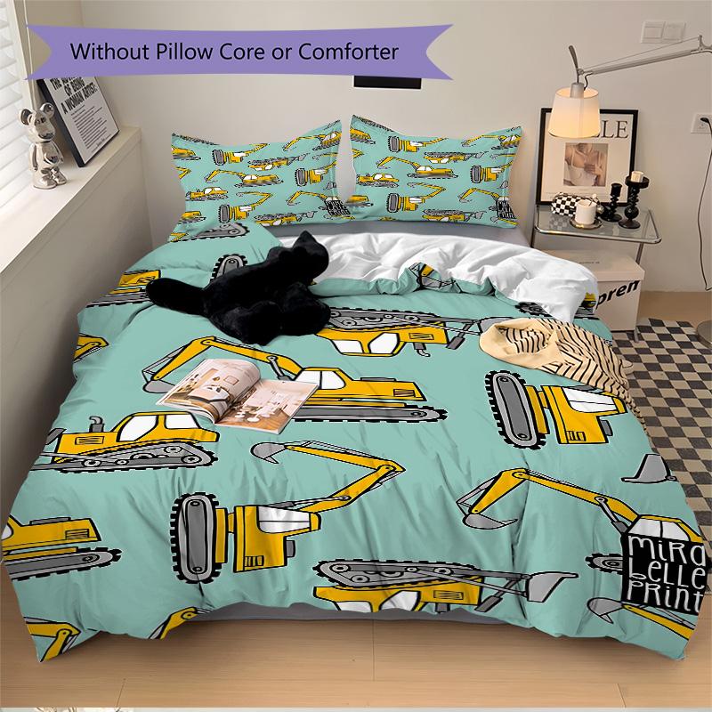 Construction Vehicles Print 3Pcs Bedding Setduvet Cover With 2 Bedropillowcase Home Birthday Gift