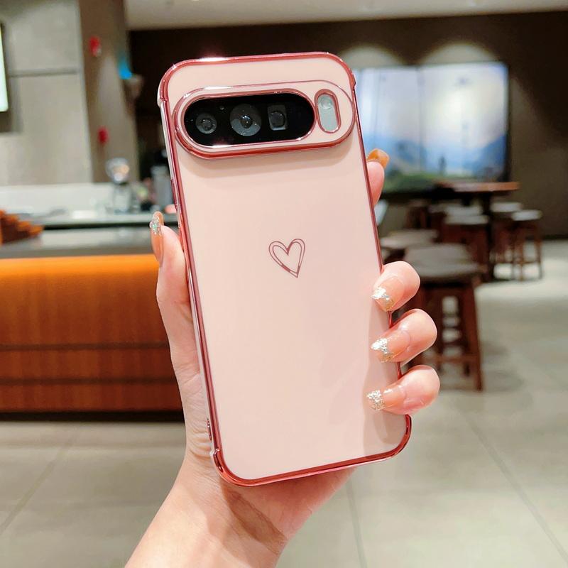 Глянцевый чехол с рисунком в виде сердца для Google Pixel 9 Pro XL 8 Pro 8A 7A, однотонный, мягкий, противоударный, защитный чехол для объектива телефона