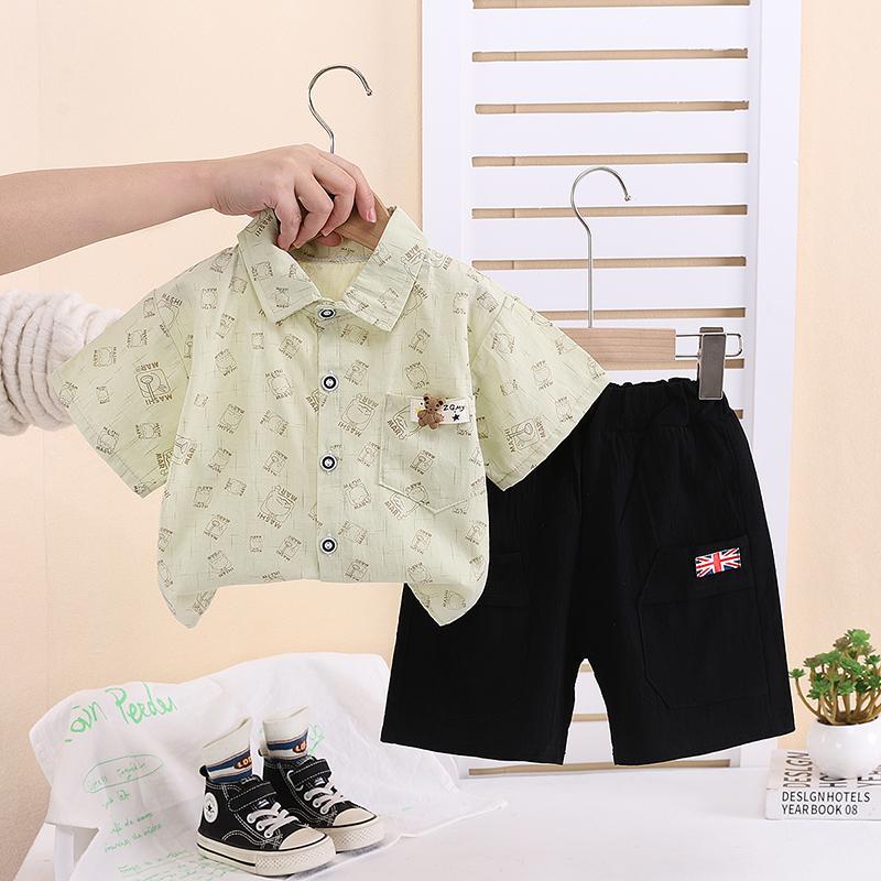 Детский комплект с короткими рукавами. Милый модный комплект из двух предметов: рубашка и шорты для мальчиков. Детская повседневная одежда.