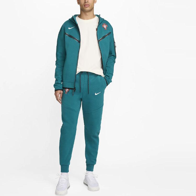 Nike Португалия Tech Fleece Вышитый Логотип Удобные Зауженные Трикотажные Спортивные Штаны для Футбола со Средней Посадкой Мужские штаны Бирюзовый FJ8286-381