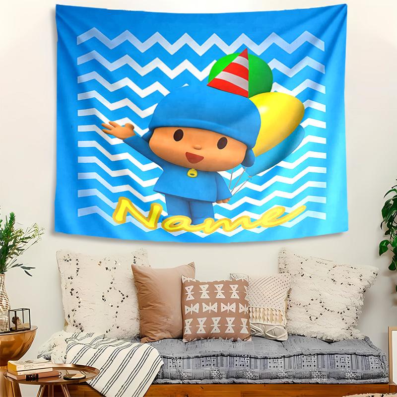 Personalized Pocoyo Background Tapestry,Custom Name Birthday Party,Multifunctional Wall Decoration for Home Decor,Various Occasions