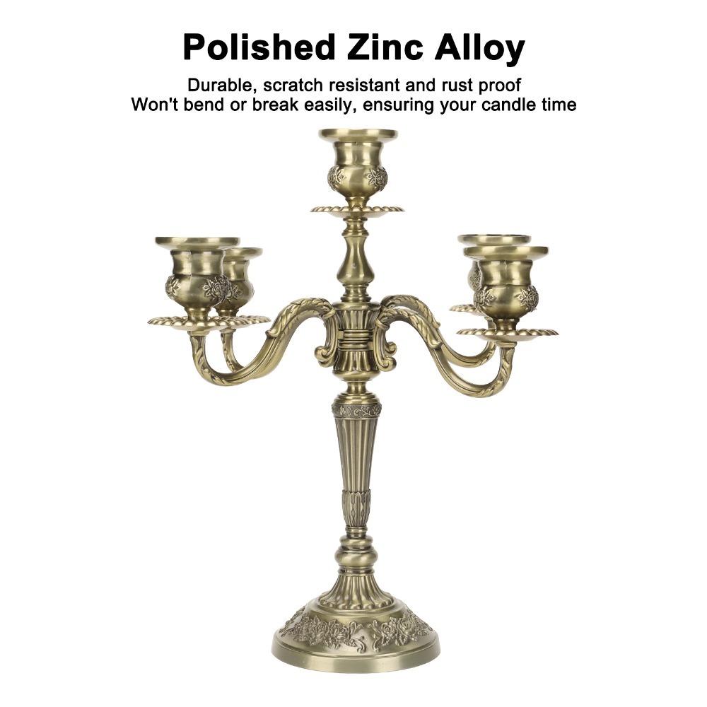 Bronze 5 Arms Candelabra 14.17 Inch Tall Candlestick Holder Metal Candelabra Church Decoration