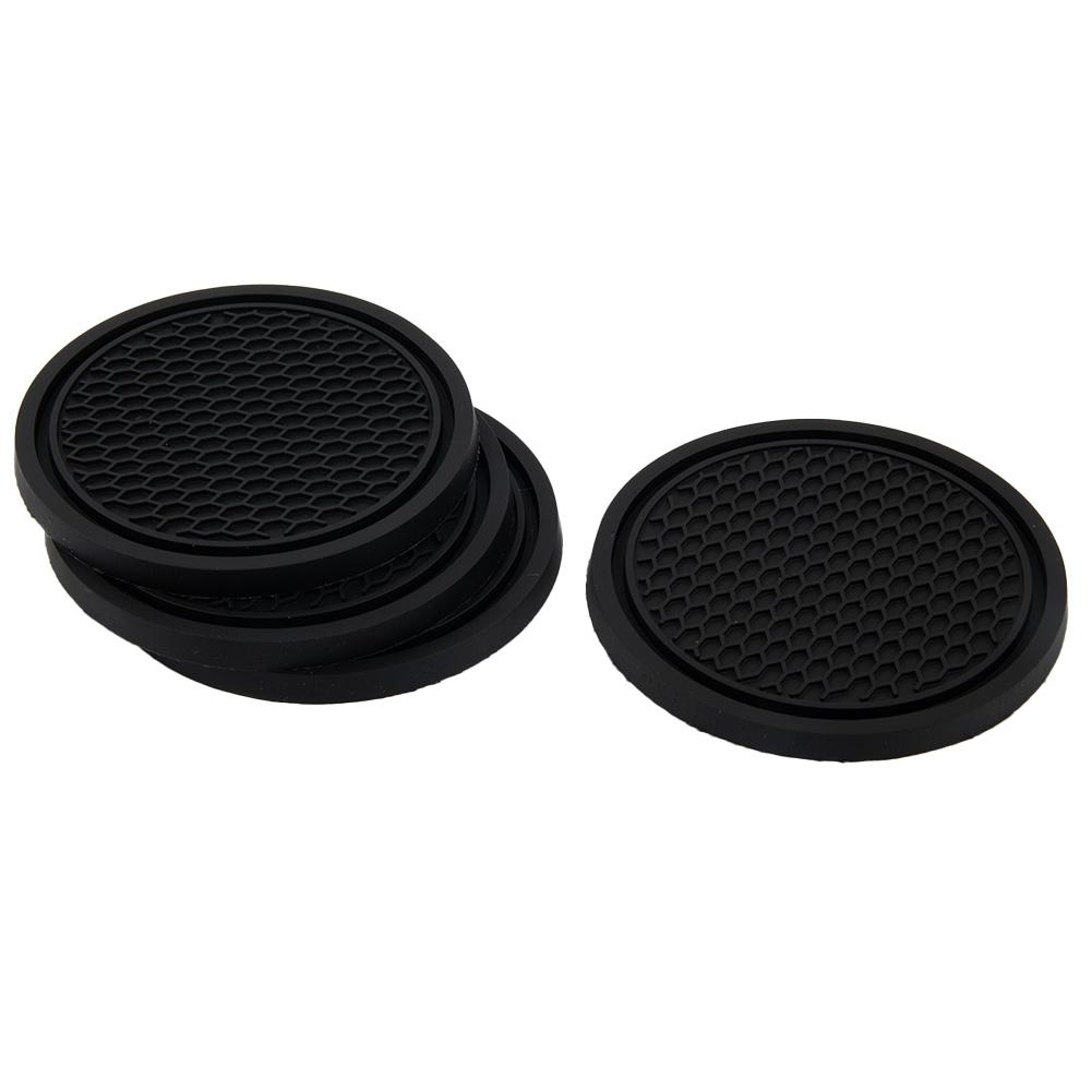 4pcs Car Coasters Anti-Slip Black Car Accessories Insert Coaster