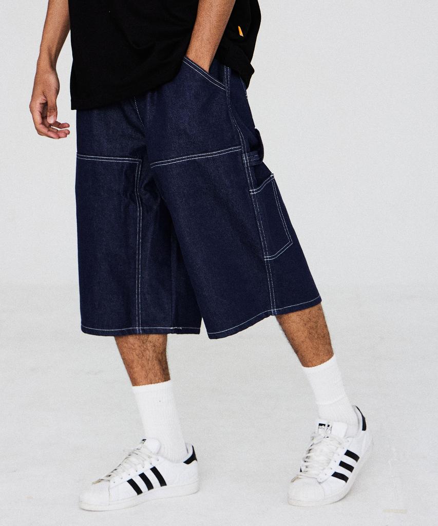 PHILIPPAKER Bluebase Carpenter Wide Bermuda Denim Shorts Deep Blue