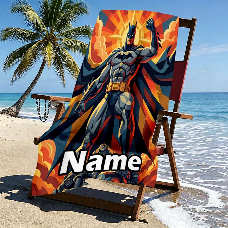 Custom Name Personalized Batman Print Beach Towel, for Trip Camping Beach Party Home Decor, Birthday Gift for Family & Friends