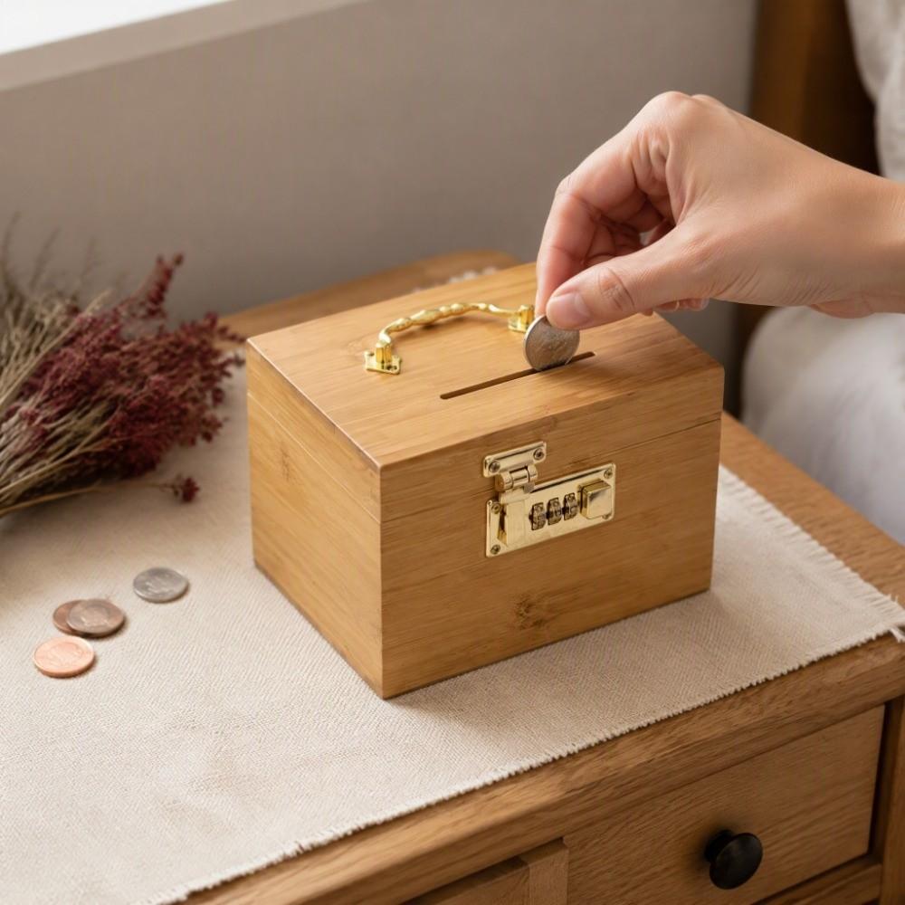 Large Capacity Wooden Money Bank Retro Treasure Storage Box Jewelry Box Piggy Bank  Bill Storage