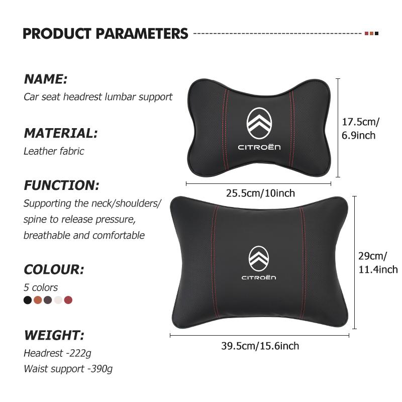 EMHV7 Leather Car Headrest Neck Pillow Seat Waist Cushion Lumbar Support For Citroen C4 C3 C5 C1 C2 C6 VTS C4L DS3 DS4 DS5 Grand