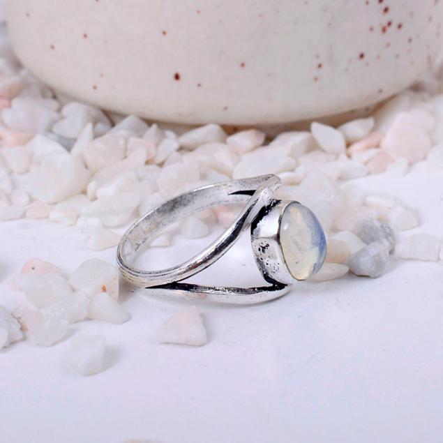 Rainbow Moonstone Silver Plated Ring | Modern Swirl Design Brass Jewelry | June Birthstone Gift for Women