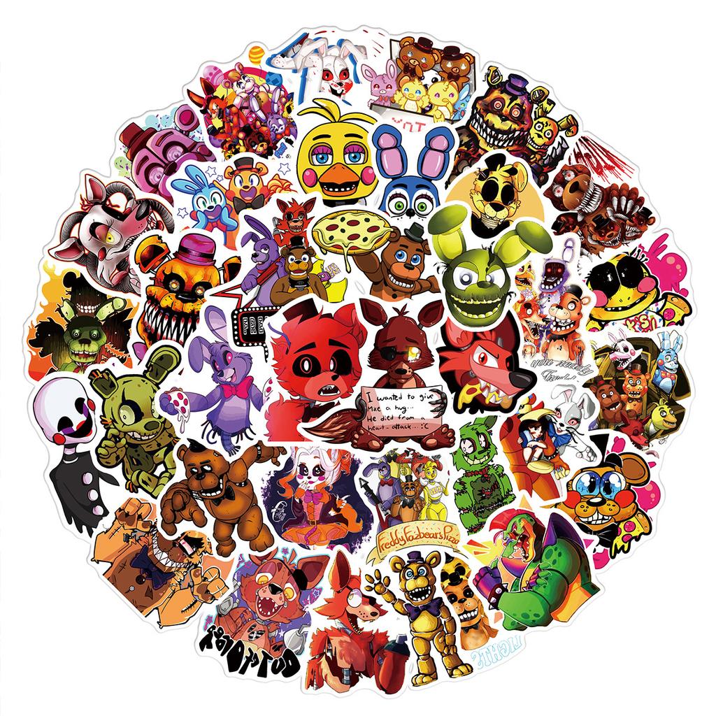 50Pcs Cute Stickers Five Nights At Freddys Cartoon Anime Pattern Sticker Notebook Cup Decorations