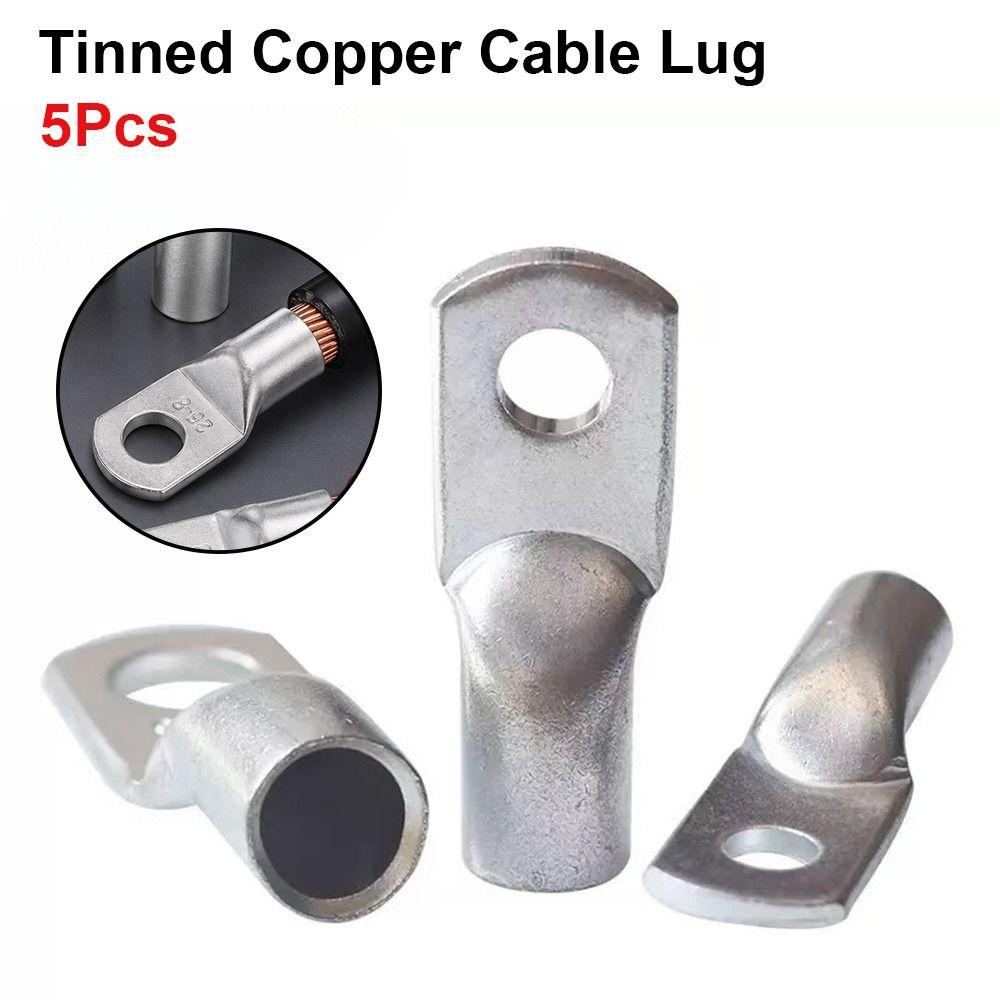 5Pcs 6/10/16/25mm2 Tinned Copper Cable Lug for Battery Electrical Cable Connection