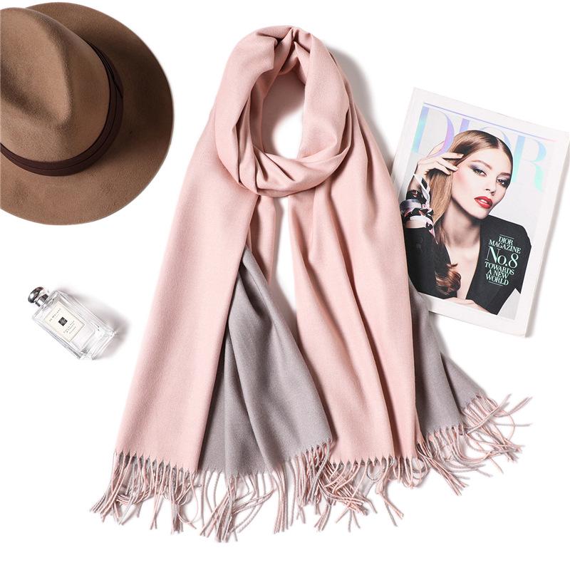 2024 European And American New Solid Color Versatile Autumn/Winter Double Color Imitation Cashmere Scarf Women'S Warm Big Shawl Neck
