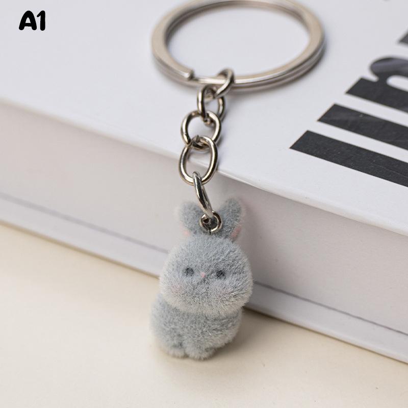 Resin Flocking Cute Three-Dimensional Bunny Keychain Pendant, Car Keychain Pendant, Bag Pendant, Accessory Batch