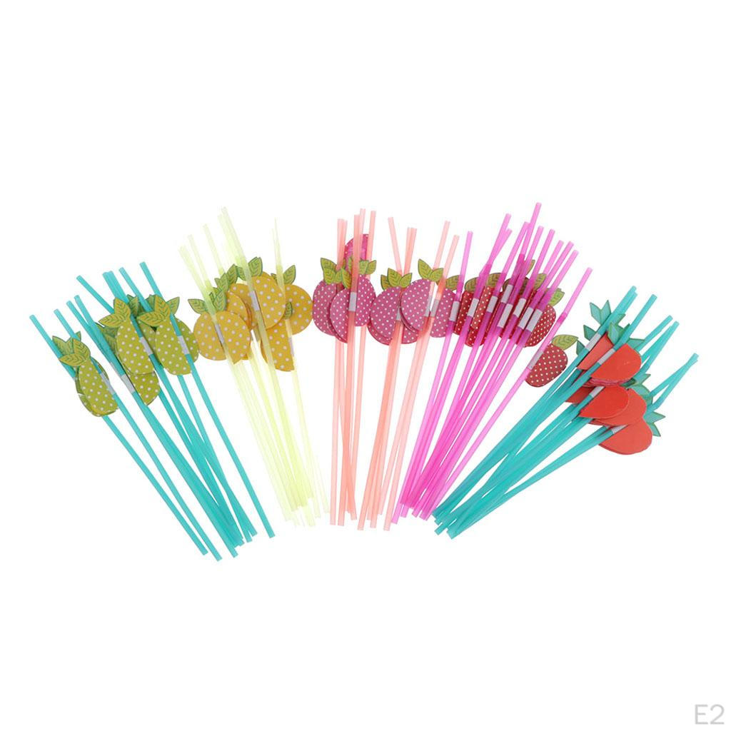 50 шт. гибкие красочные пластиковые соломинки для питья с фруктовыми украшениями A