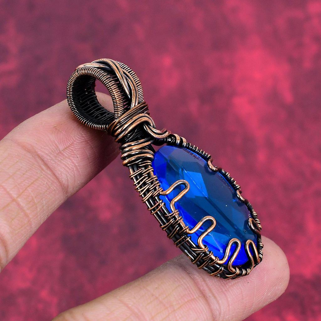 Faceted london blue topaz pendant copper wire wrapped pendant designer jewelry handmade pendant copper jewelry gemstone pendant gift for him