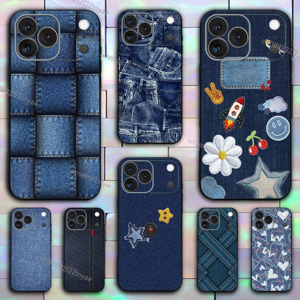 Джинсовый Ковбойский Деним с принтом Для iPhone 17,16,15,14,13,12,11,Pro,X,XS,Max,XR,Plus,Mini Мягкий Силиконовый Чехол для Телефона Черный Ударопрочный