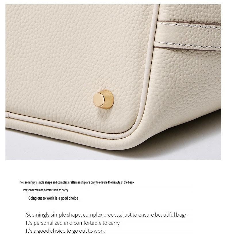 Women's Genuine Leather Bucket Bag - Top Layer Cowhide, Versatile Vegetable Basket Handbag