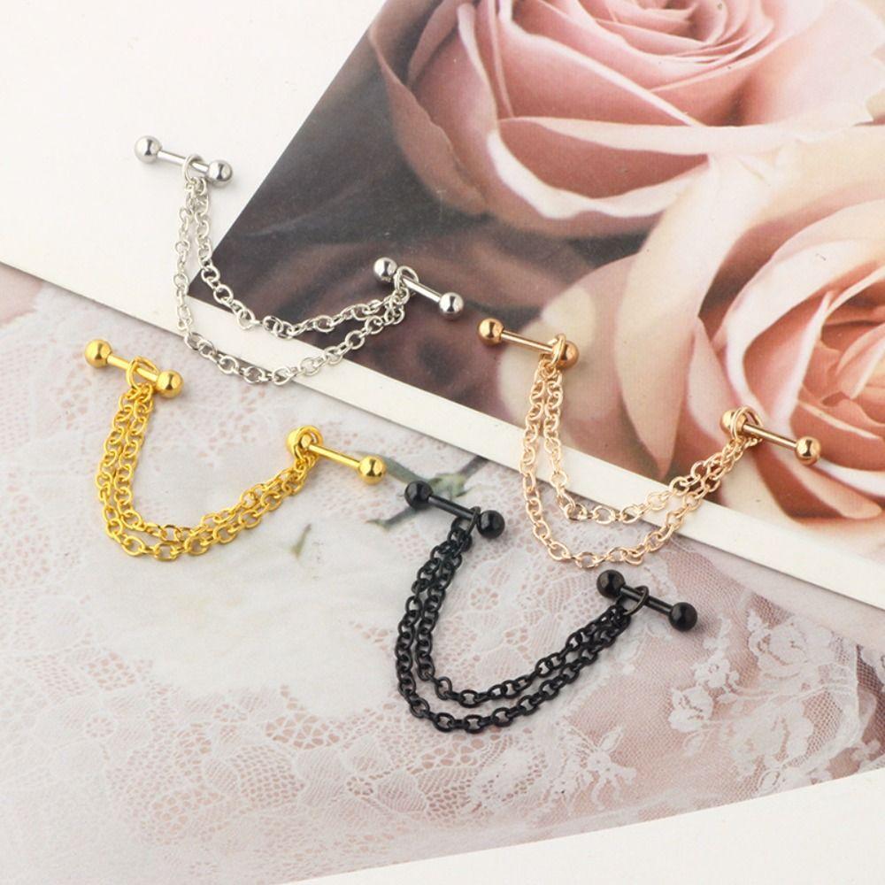 Серьги-цепочки для хряща, промышленные серьги-цепочки из нержавеющей стали, двойной пирсинг, модная вечеринка