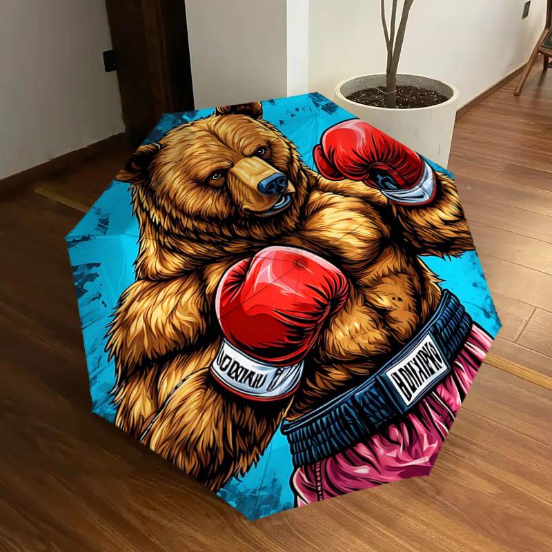 Boxing Bear with Boxing Gloves: Unique Gift for Fans, Travelers, and Daily Use - Auto Open Close Umbrella with Foldable Design and Iron Fram