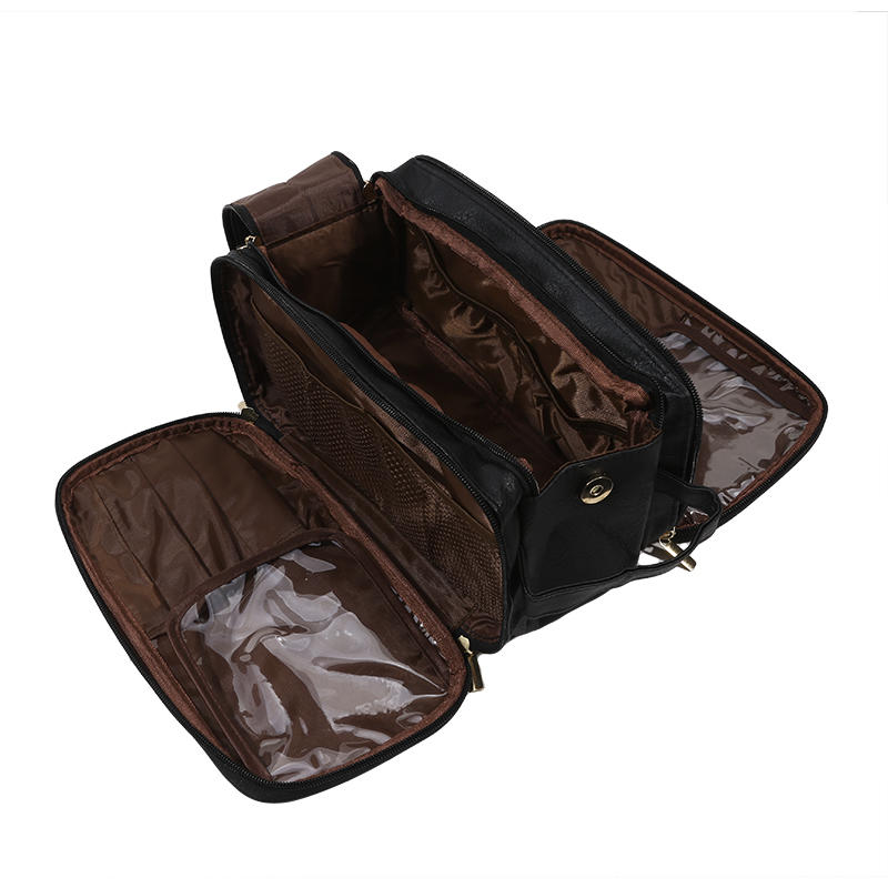 Дорожная косметичка из искусственной кожи, большая вместимость, многофункциональные косметички, переносная сумка для хранения косметических принадлежностей с двойной молнией и кисточками