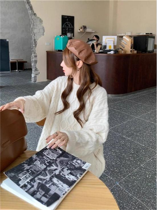 Женский красный свитер крупной вязки премиум-класса - Ленивый стиль для весны, осени, зимы 2025