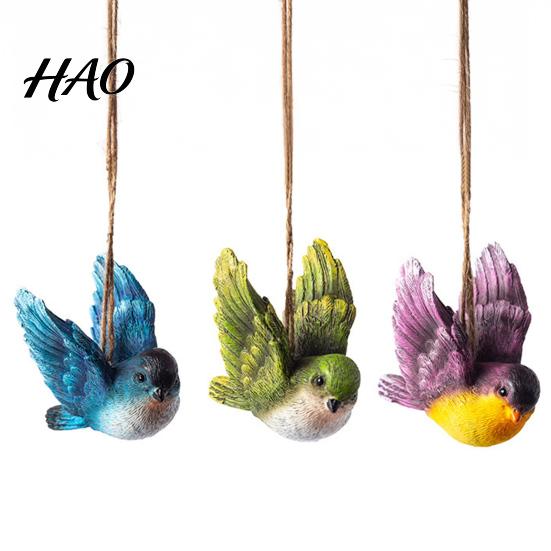 Whimsical Outdoor Hanging Ornaments 3Pcs Resin Bird Ornament, Hand-Painted Figurine with Jute String, Lifelike Sculptures for Porch Weatherproof Tree