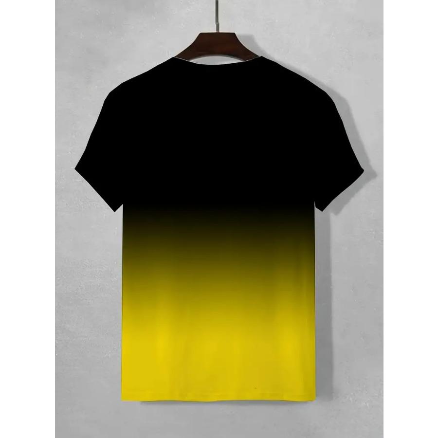 Gradient Crew Neck Short Sleeve Alphabet Print T-Shirt Casual Weekend Wear for Men and Teens Vacation Resorts Spring/Summer/Fall