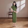 Green national style Chinese long cheongsam improved young 1011 new women's retro slim short sleeves can be worn daily