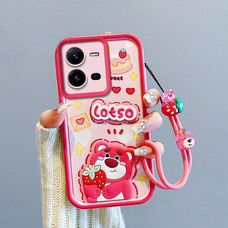 KEYSION Противоударный чехол для VIVO V25 5G со шнурком, мягкий силиконовый милый 3D мультяшный чехол для телефона-куклы для VIVO Y35
