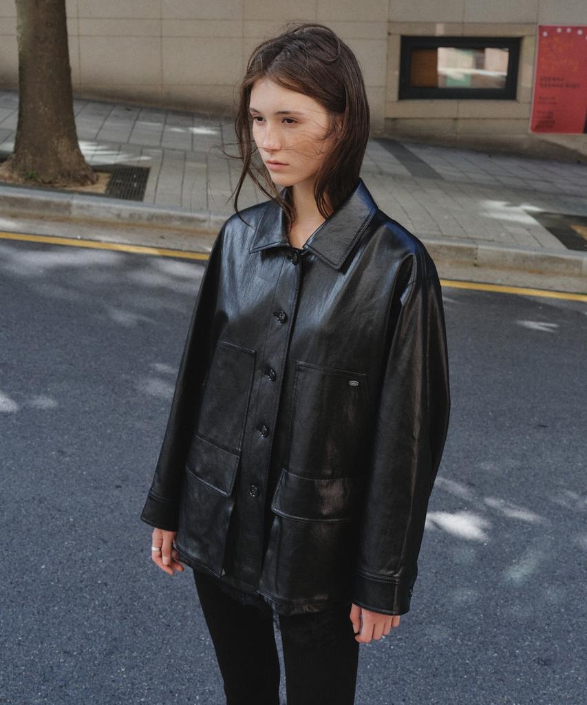 OLIVE DES OLIVE Leather Work Jacket Oe6Xj8780