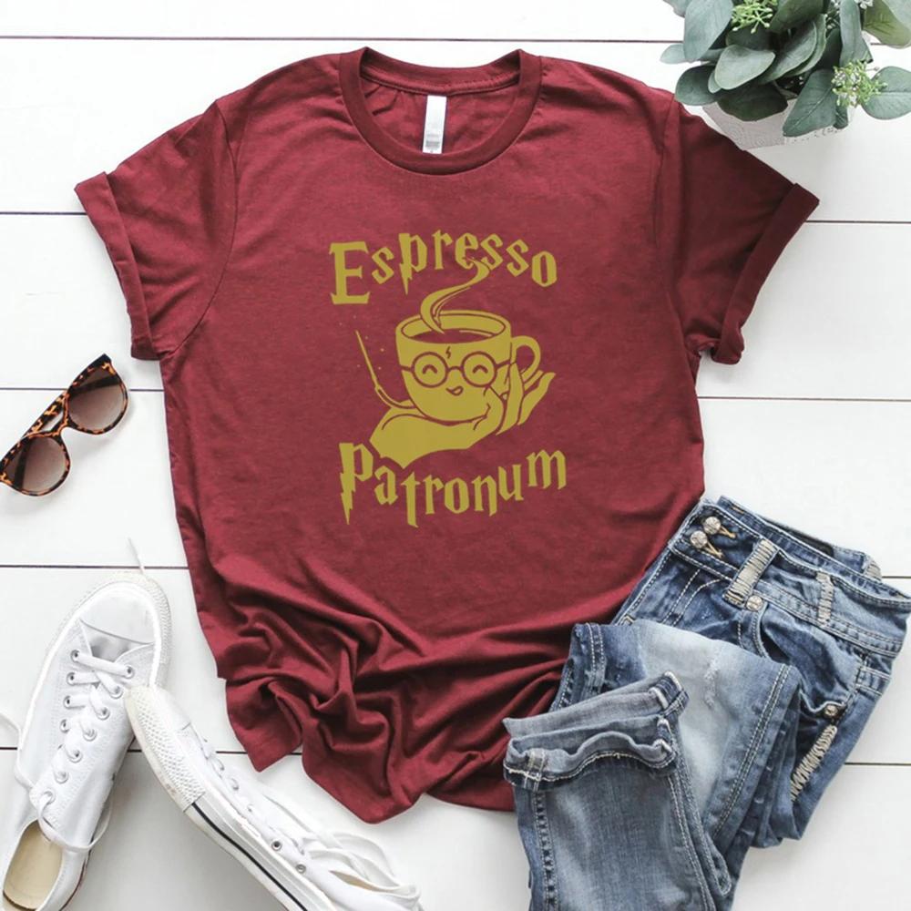 Футболка Espresso Patronum Футболки HS Футболка Coffee Lover Gift Wizard Футболка Женская футболка с графическим принтом Футболка с коротким рукавом