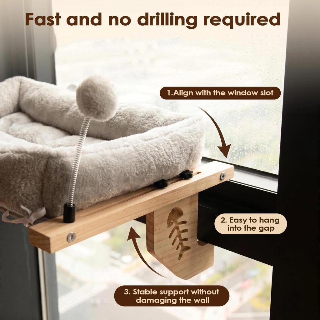 Cat Window Hammock With Plush Cushion And Ball Resting Spot Cat Window Seat For Home Apartment Indoor Windowsill Bedside Living