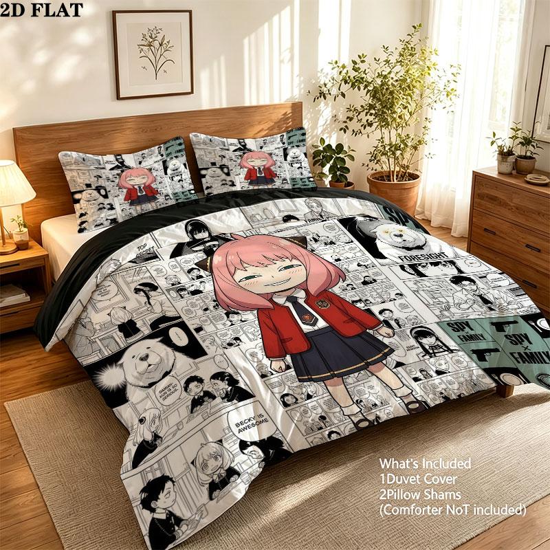Spy Family Pattern Bedding Quilt Set Quilt Cover Pillowcase Home Birthday Gift(1 * duvet cover + 2 * pillowcase, without core)