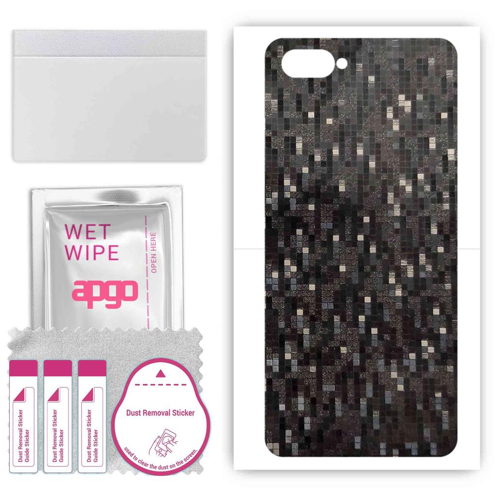 apgo Protective Skin Sticker for the back compatible with Realme C2s, Wrap Film, Foil, Vinyl - Pattern Carbon Black Pixel