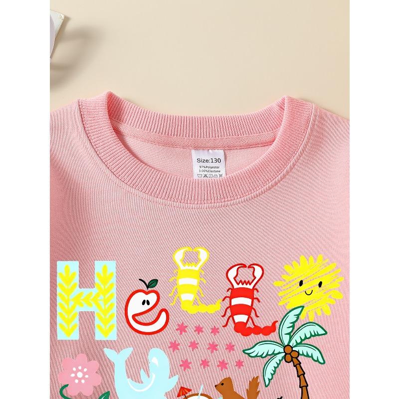European sizes Girls Soft Crewneck Sweatshirt Hello Summer Beach Print Pattern, Casual All-Match for Fall Winter, Ideal Holiday Present.
