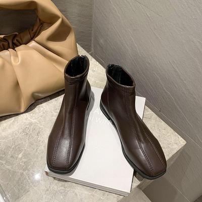 Модные элегантные женские ботильоны на низком каблуке, коричневые короткие туфли для женщин, рабочая кожаная обувь, модные зимние новинки 2024 года, ботильоны