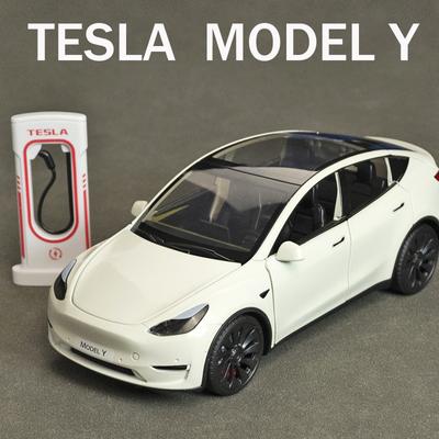1:24 Tesla Model Y Model 3 Зарядная стопка из сплава, литая под давлением игрушечная модель автомобиля, звук и свет, детская игрушка, коллекционные предметы, подарок на день рождения