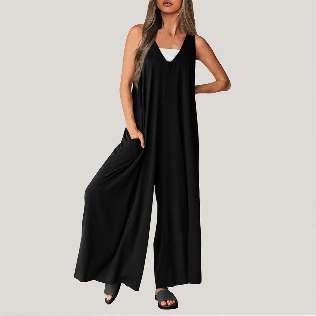 Women's Casual Summer Loose Jumpsuit Sleeveless Tank Top V Neck Wide Leg Jumpsuit Women's Work Wear Jumpsuit
