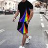 Мужской комплект из 2 предметов: футболка с принтом с коротким рукавом и шорты, повседневный спортивный костюм