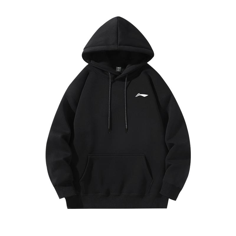 Li Ning Sports Fashion Series Printed Logo Casual Pullover Hoodie Unisex Hoodies Black LN-YWDU481-1