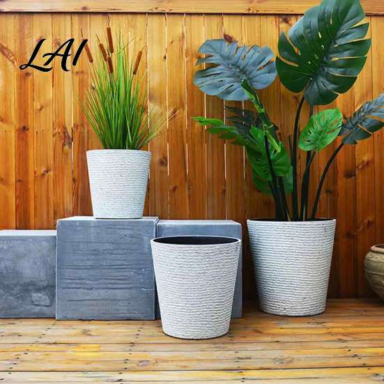 Sturdy Thickened Flower Container Large Tall Resin Planter Faux Stone Plant Pot with Embossed Modern Entryway Texture Decorative for Indoor