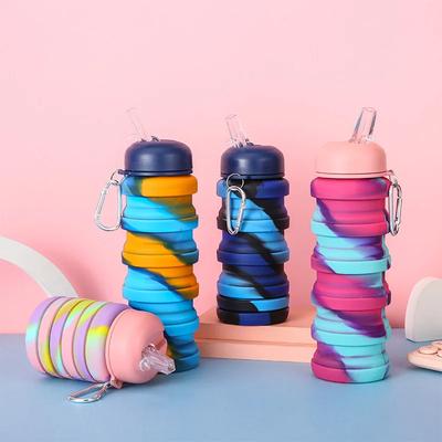 Складная силиконовая бутылка для воды для занятий спортом на открытом воздухе, камуфляжная, креативная, дорожная, многоразовая, герметичная, с карабином
