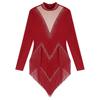 Women's Latin Dance Dress S-XXL - Shiny Rhinestones Mock Neck Long Sleeve with Tassels & Irregular Hem Stage Costume