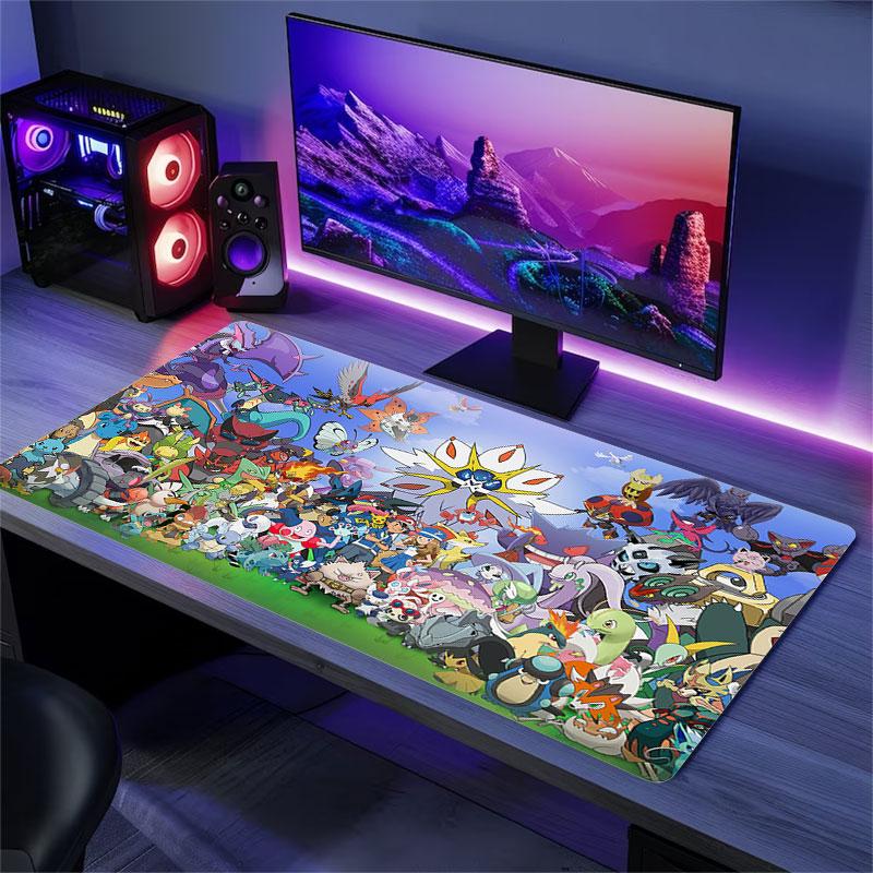 Cute Pokemon Mouse Pad, Large Gaming Desk Mat, Non-slip XXL Mousepad for Laptop & Tablet, Mini PC Playmat with Stitched Edges