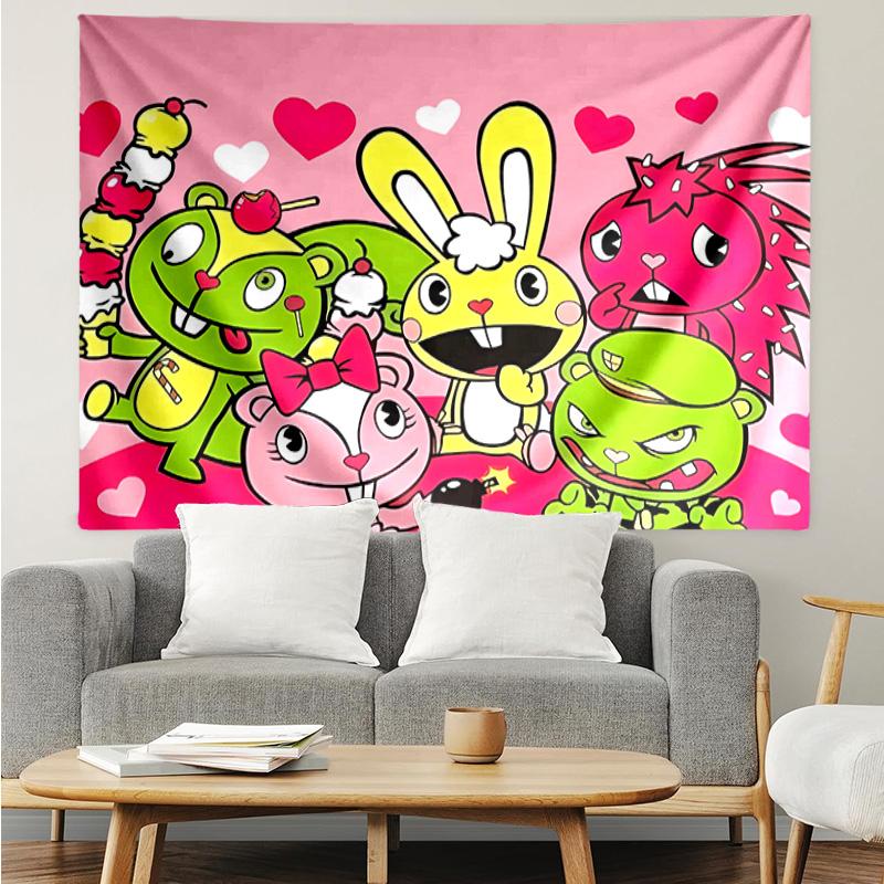 Happy Tree Friends3 Tapestry for Bedroom Aesthetic Classroom Tapestries Wall Hanging for Living Room Dorm Office,Ideal Creative Gift