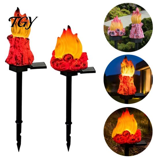 Weather Resistant Lawn Lighting Solar Flame Garden Light, Waterproof LED Torch Light with Stake, Backyard Decoration Outdoor Bonfire for Walkway