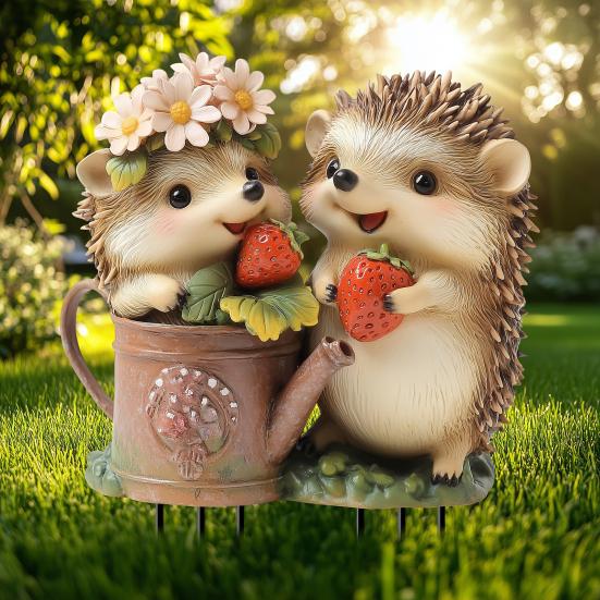 Колышек для сада "Ежик и клубника", 2D акриловый ежик, колышек-арт для двора, милое животное, водонепроницаемое уличное украшение для газона, клумбы, кашпо