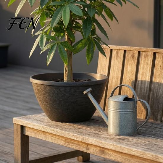 Stable Garden Flower Container Resin Planters, Vintage Plant Pot with Drainage Hole & Saucer, Lightweight Large Flowerpot for Indoor Outdoor,