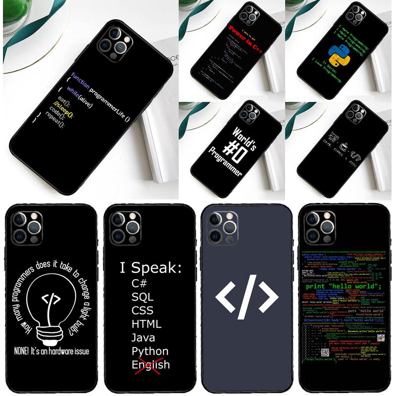 Чехол для телефона 'Языки программирования' для iPhone 16 15 11 12 13 14 Pro Max Mini Чехол для iPhone 16 15 X XS Max XR Plus Coque