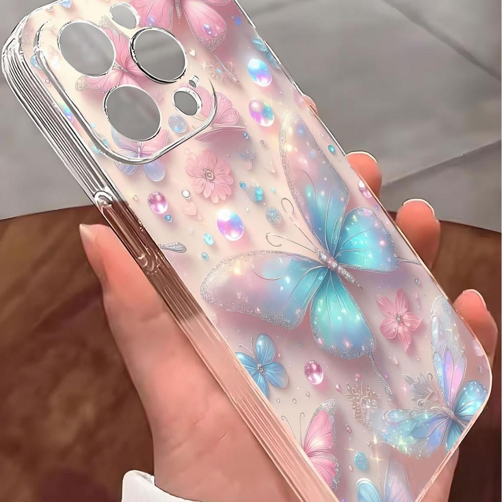 Прозрачный чехол с рисунком голубой бабочки, противоударный, для iPhone 14/15/16/17 Pro Max